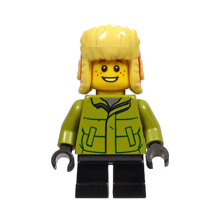 LEGO Minifigure - Boy, Olive Green Winter Jacket, Ushanka Hat (2020) [CITY]