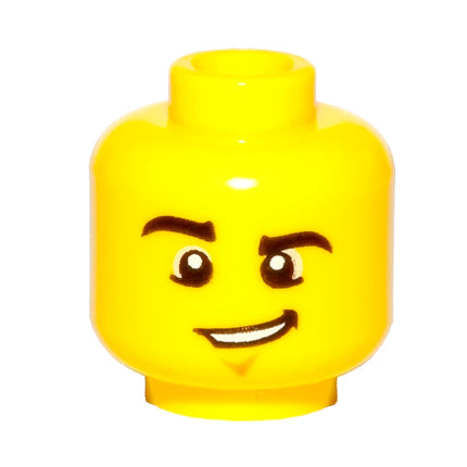 LEGO Minifigure Part - Head, Male Black Eyebrows, Raised Right Eyebrow, Chin Dimple, and Lopsided Grin [3626pb0857] 6021844