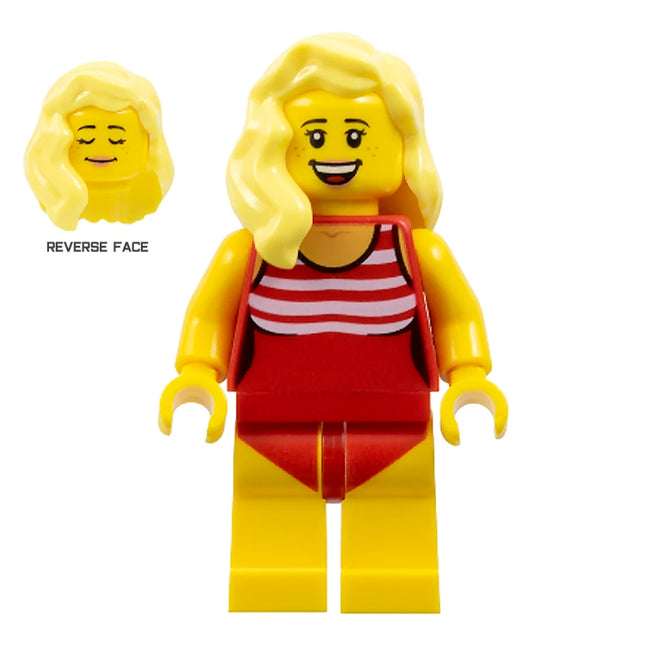 LEGO Minifigure - Female, Swimmer, Red Swimsuit, Bright Light Yellow Hair (2019) [CITY]