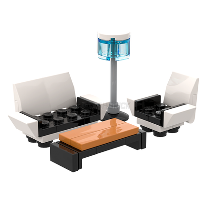 LEGO "Retro Reclining Lounge Set" - White Chairs, Coffee Table, Lamp [MiniMOC]