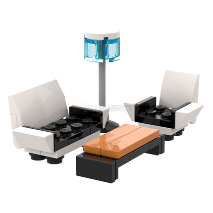 LEGO "Retro Reclining Lounge Set" - White Chairs, Coffee Table, Lamp [MiniMOC]