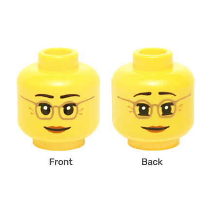 LEGO Minifigure Part - Head Female, Glasses, Laugh Lines, Neutral/Raised Eyebrows Amused [3626pb1398] 6124264
