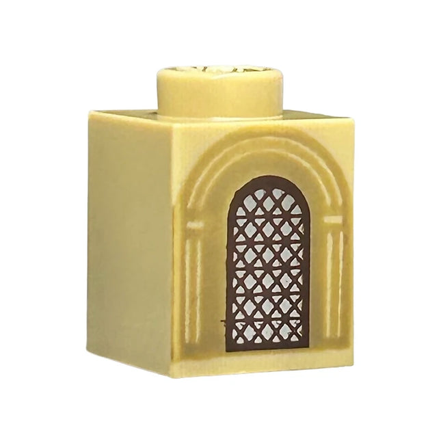 LEGO Brick 1 x 1, Silver Arched Window, Dark Brown Lattice, Dark Tan Arches [3005pb063] 6454440