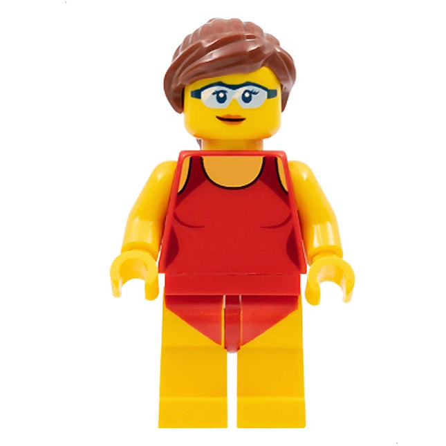 LEGO Minifigure - Female, Beachgoer - Red Swimsuit and Light Blue Glasses (2017) [CITY]