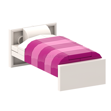 LEGO "Children's Bed" - Single White-frame Bed, Megenta/Dark Pink Sheets, Bedside Table [MiniMOC]