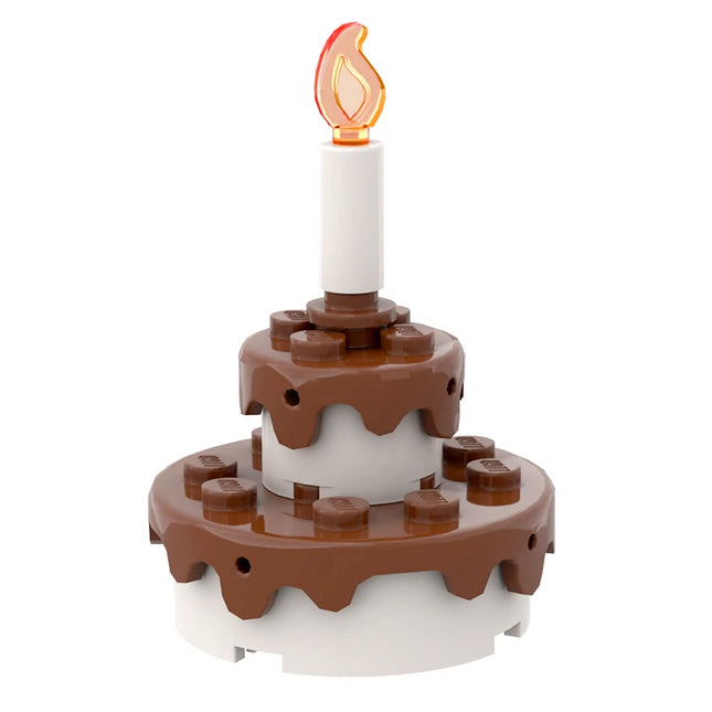 LEGO "Large Cake" - Candle, Layered Cake, White/Reddish Brown [MiniMOC]