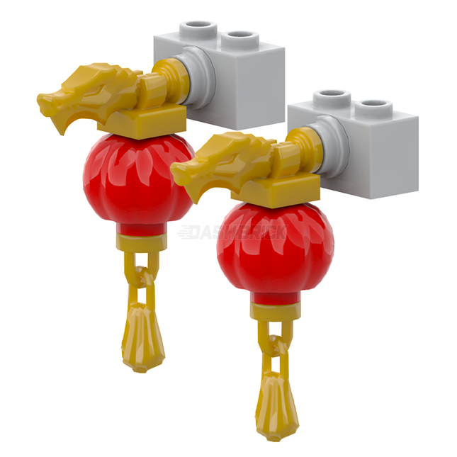 LEGO "Chinese Lantern Combo" - Dragon Head, Chain Tassel, Pearl Gold/Red [MiniMOC]