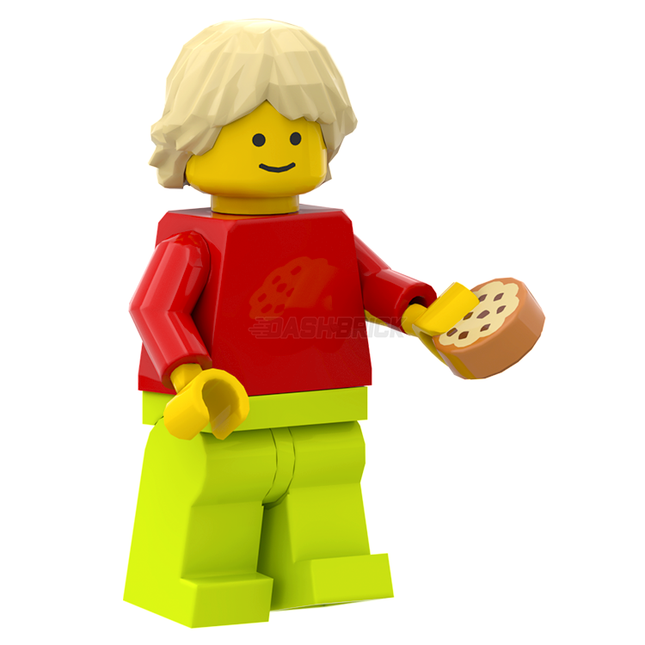 LEGO Minifigure - Classic, Tan Swept Hair, Red Torso, Lime Legs, Cookie [CITY]