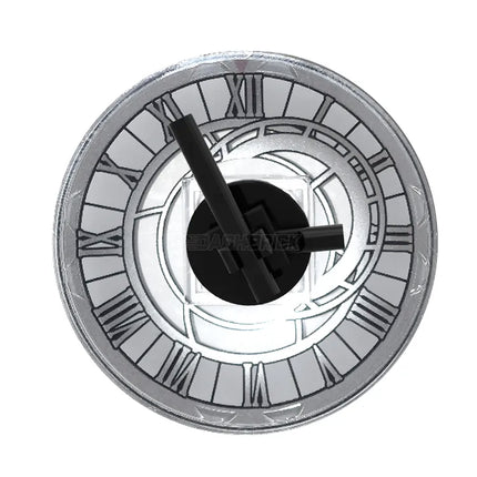 LEGO "Large Clock" - 6 x 6, Silver Details, Roman Numerals, Black Hands