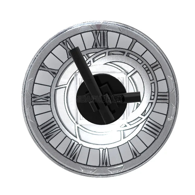 LEGO "Large Clock" - 6 x 6, Silver Details, Roman Numerals, Black Hands