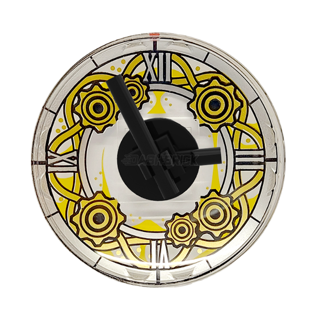 LEGO "Large Clock" - 6 x 6, Gold Details, Roman Numerals, Black Hands [44375bpb21]