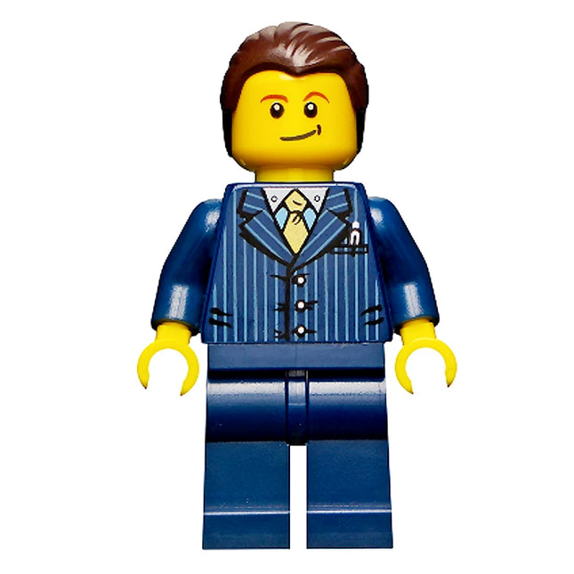 LEGO Minifigure - Male, Businessman Pinstripe Jacket and Gold Tie, Dark Blue Legs, Crooked Smile (2014) [CITY]
