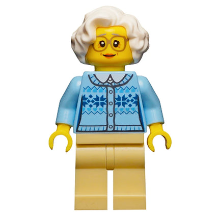 LEGO Minifigure - Grandmother - Fair Isle Sweater, White Hair, Tan Legs, Glasses (2016) [CITY]