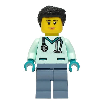 LEGO Minifigure - Female, Doctor/Veterinarian, Scrubs, Black Hair (2022) [CITY]