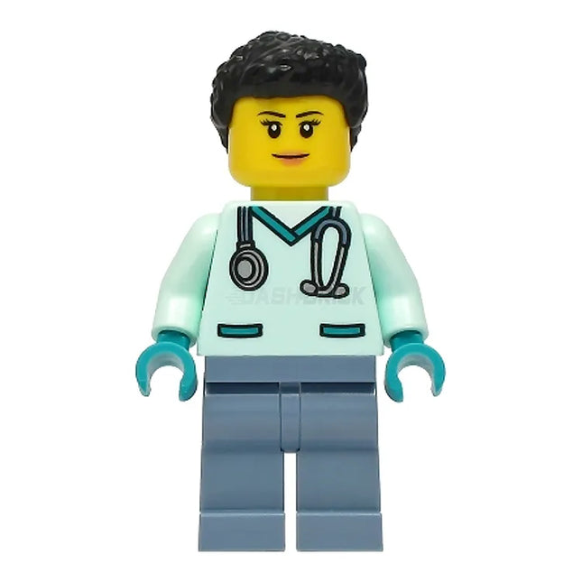 LEGO Minifigure - Female, Doctor/Veterinarian, Scrubs, Black Hair (2022) [CITY]