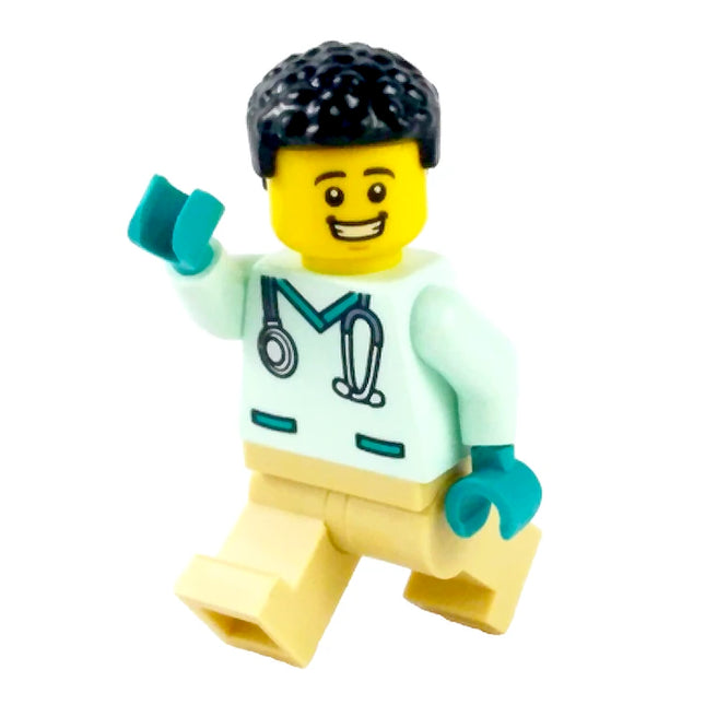 LEGO Minifigure - Male, Doctor/Veterinarian, Light Aqua Scrubs, Black Hair (2023) [CITY]