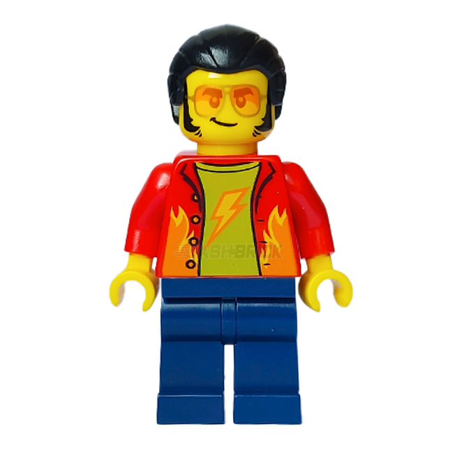 LEGO Minifigure - Male, Red Shirt, Dark Blue Legs, Black Ponytail, Sunglasses [CITY]