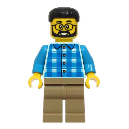 LEGO Minifigure - Male, Dad - Blue and Dark Azure Plaid Shirt, Black Hair (2025) [CITY]