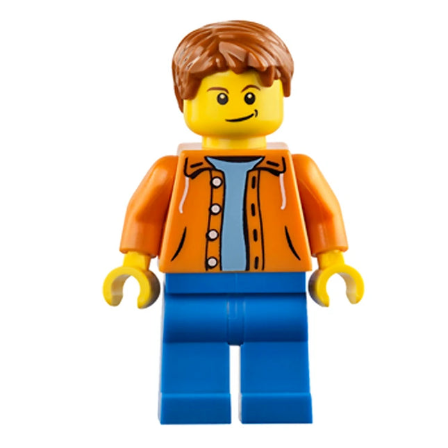 LEGO Minifigure - Male, Orange Jacket, Light Blue Sweater, Crooked Smile (2014) [CITY]
