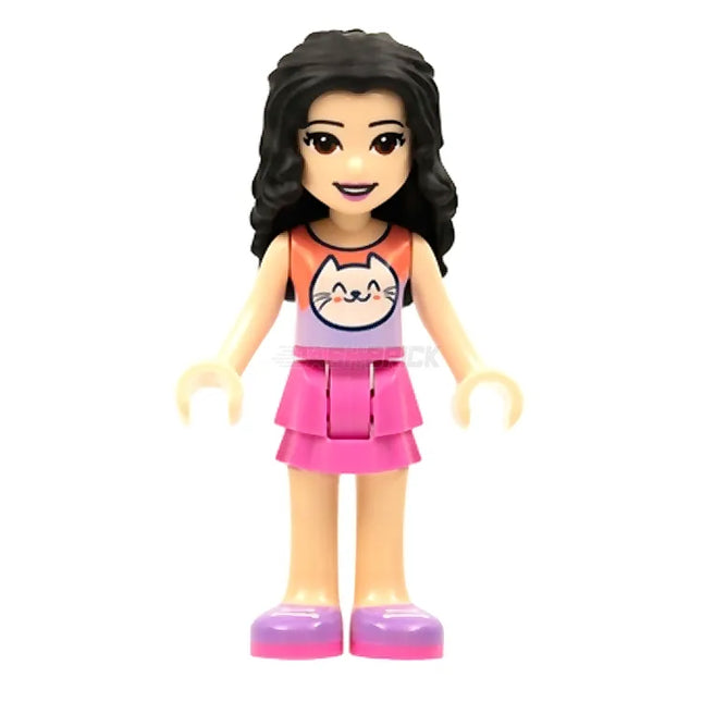 LEGO Minifigure - Friends Emma - Coral and Lavender Cat Shirt, Dark Pink Skirt (2021) [FRIENDS]