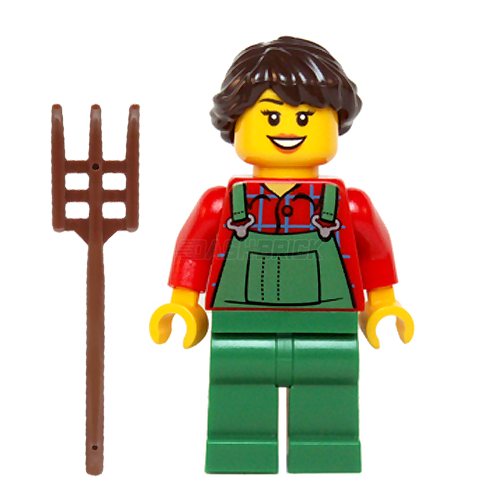 LEGO Minifigure - Female, Overalls Farmer Green, French Braided Hair [CITY]