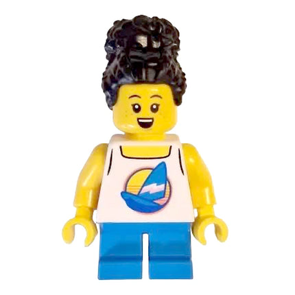 LEGO Minifigure - Girl, Child, White Tank Top with Sailboat, Hair with Bun, Freckles (2023) [CITY]