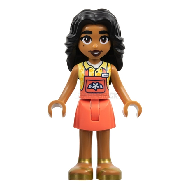 LEGO Minifigure - Friends Adi - Coral Overalls Skirt, Yellow Shirt, Gold Sandals (2023) [FRIENDS]