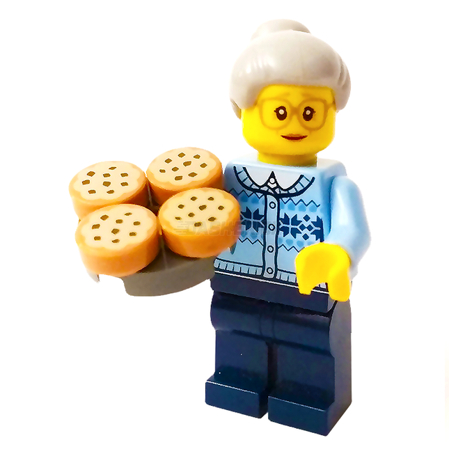 LEGO Minifigure - Grandmother & Cookies Fair Isle Sweater, Top Knot Bun, Glasses (2017) [CITY]