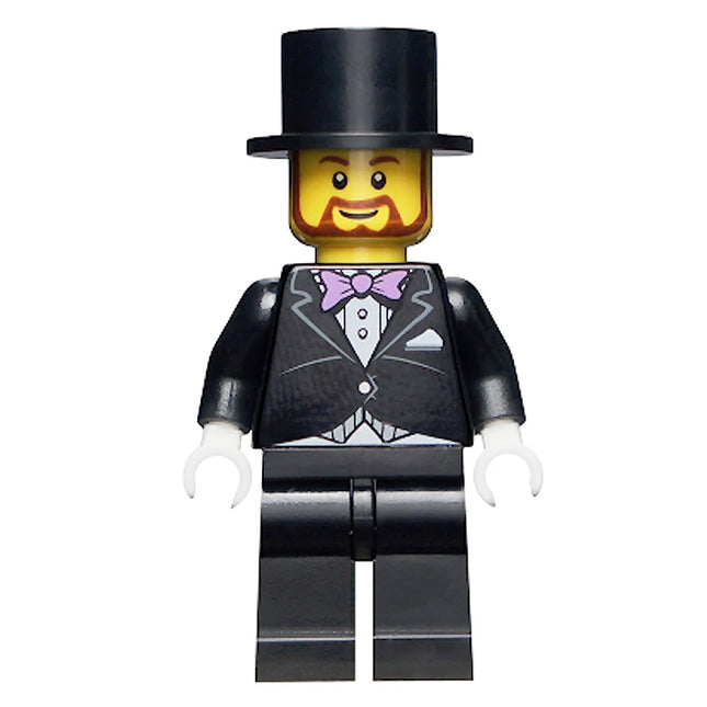 LEGO Minifigure - Groom, Lavender Bow, Top Hat, Smile (2016) [CITY]