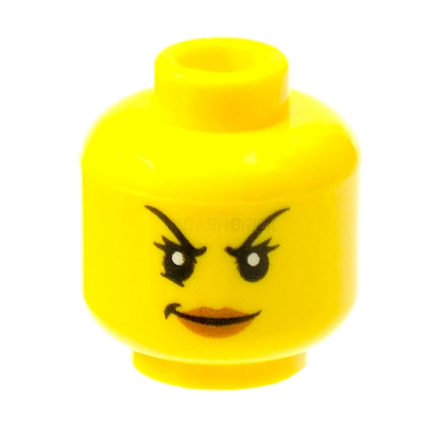 LEGO Minifigure Part - Head Female Black Arched Thin Eyebrows, Eyelashes, Smirk [3626pb1275] 6104356
