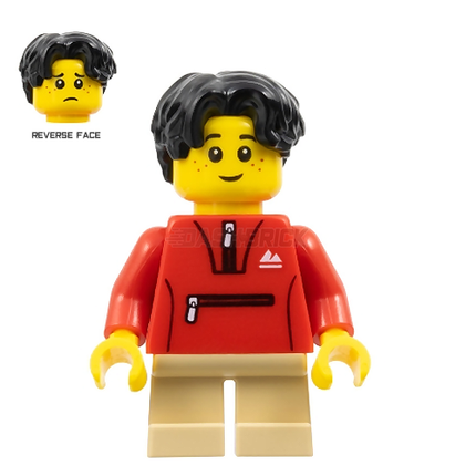 LEGO Minifigure - Child - Boy, Red Tracksuit Jacket, Tan Short Legs, Black Hair (2024) [CITY]