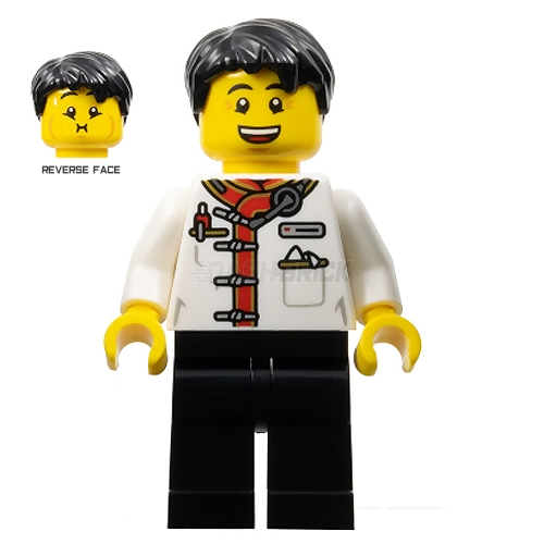 LEGO Minifigure - Waiter - Male, White Uniform Jacket, Black Legs, Black Hair [CITY]