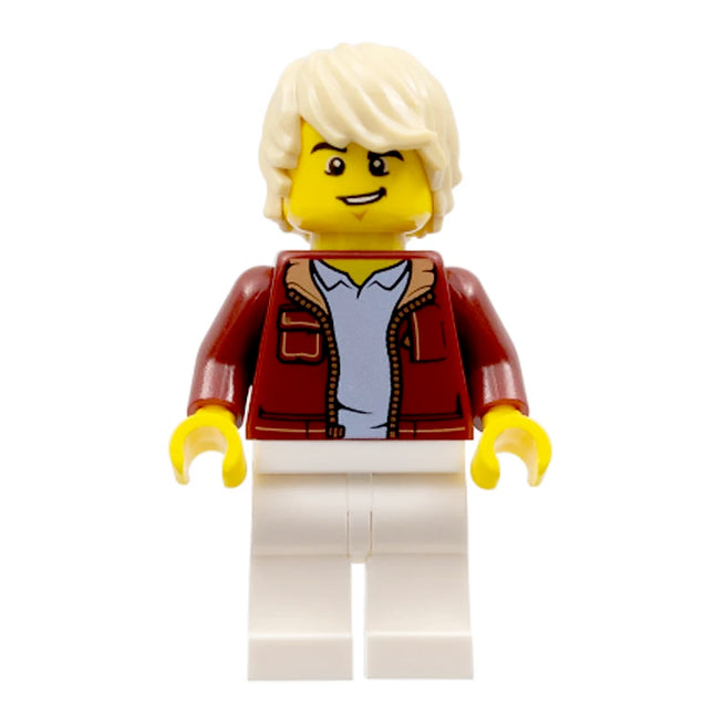 LEGO Minifigure - Male, Jacket, White Legs, Tan Tousled Hair, Lopsided Grin (2021) [CITY]