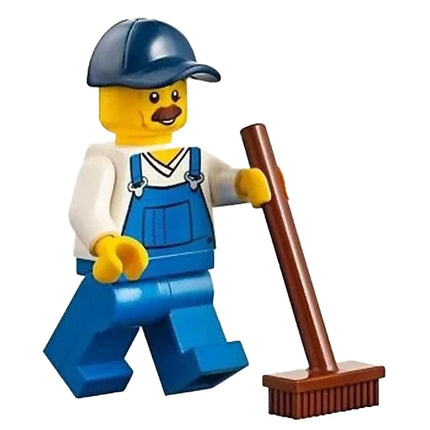 LEGO Minifigure - Male, Janitor, Blue Overalls, Cap, Mostache (2017) [CITY]