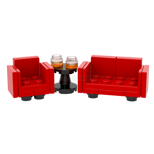 LEGO "Whiskey Bar Lounge Set" - Red Chairs, Side Table, Glasses [MiniMOC]