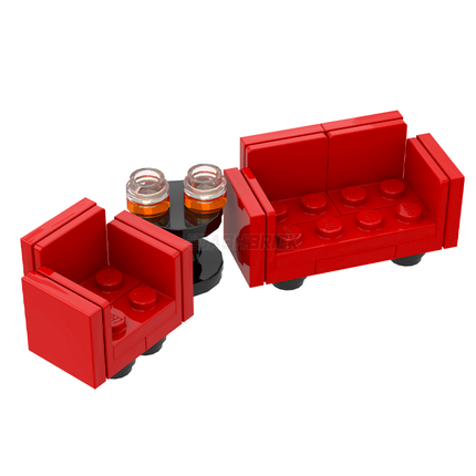 LEGO "Whiskey Bar Lounge Set" - Red Chairs, Side Table, Glasses [MiniMOC]