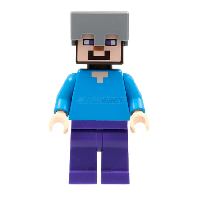 LEGO Minifigure - Steve (Light Nougat) - Dark Purple Legs, Flat Silver Helmet (2015) [MINECRAFT]