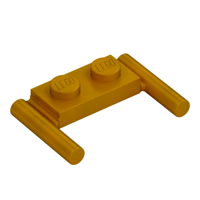 LEGO Plate, Modified 1 x 2 with Bar Handles - Flat Ends, Low Attachment, Pearl Gold [3839b] 6337403