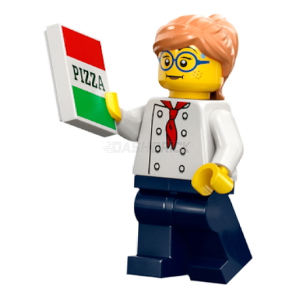 LEGO Minifigure - Female, Pizza Chef, White Torso with 8 Buttons, Glasses [CITY]