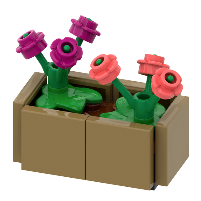 LEGO "Flower Planter Box Large" - Coral & Magenta Flowers [MiniMOC]