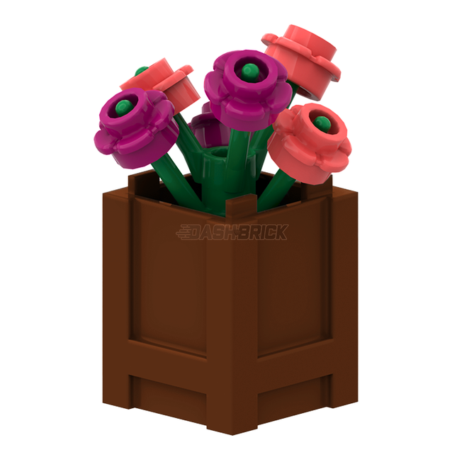 LEGO "Flower Planter Box" - Coral & Magenta Flowers [MiniMOC]