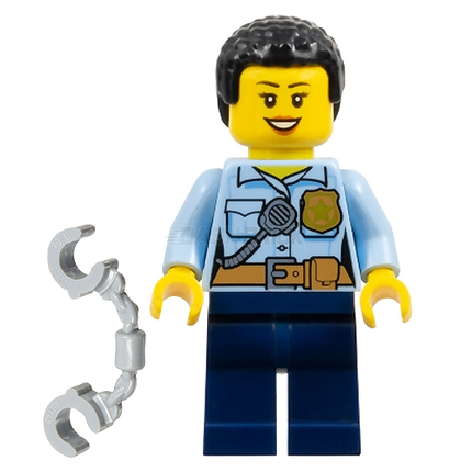 LEGO Minifigure - Police - City Officer Female, Blue Shirt, Badge, Radio, Short Black Curly Hair [CITY]