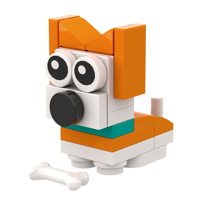 LEGO "Brick Puppy - Ruby" Orange with Dark Turquoise Collar [MiniMOC]