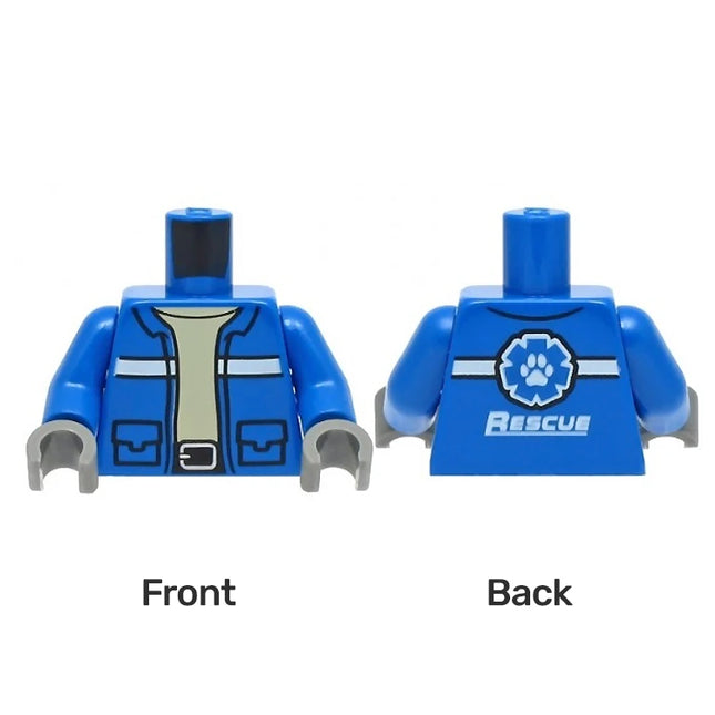 LEGO Minifigure Part - Torso, Jacket with Pockets, White Stripes, Wildlife Rescue Logo with Paw Print [973pb4351c01]