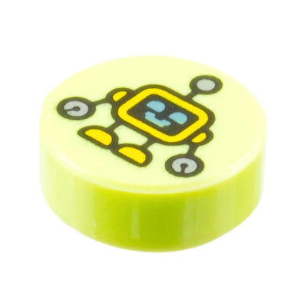 LEGO Minifigure Accessory - Tile, Yellow Robot, Metallic Light Blue Eyes and Mouth (1 x 1 Tile), Yellowish Green [98138pb453] 6543137
