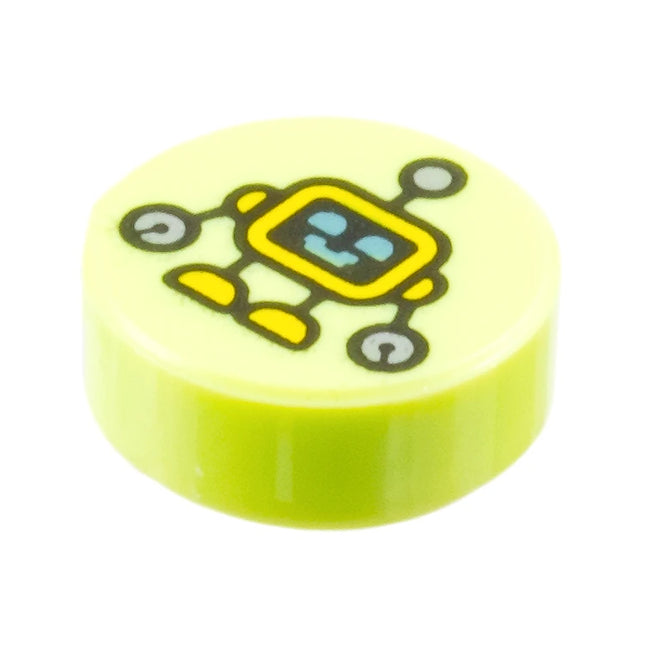 LEGO Minifigure Accessory - Tile, Yellow Robot, Metallic Light Blue Eyes and Mouth (1 x 1 Tile), Yellowish Green [98138pb453] 6543137