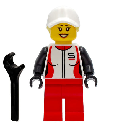 LEGO Minifigure - Female, Racing Jacket, White Cap. Ponytail (2021) [CITY]