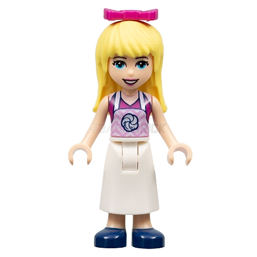 LEGO Minifigure - Friends Stephanie - Magenta Top, White Apron with Swirl, Dark Blue Shoes, Bow [FRIENDS]