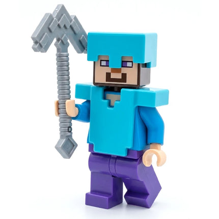 LEGO Minifigure - Steve (Light Nougat) - Dark Purple Legs, Medium Azure Helmet, Armor (2015) [MINECRAFT]