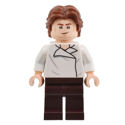 LEGO Minifigure - Han Solo - White Shirt with Wrinkles on Front and Back, Dark Brown Legs, Wavy Hair (2024) [STAR WARS]